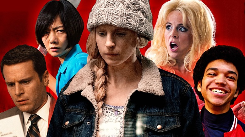 A composite image showing Jonathan Groff in Mindhunter, Bae Doona in Sense8, Brit Marling in The OA, Maria Bamford in Lady Dynamite, and Justice Smith in The Get Down