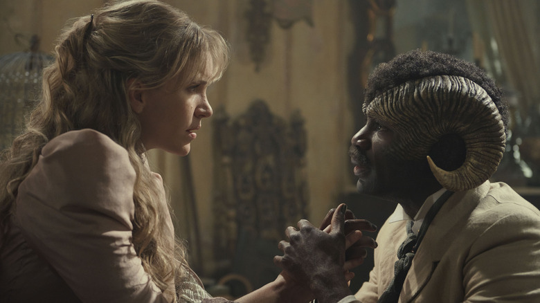 Tamzin Merchant and David Gyasi in Carnival Row