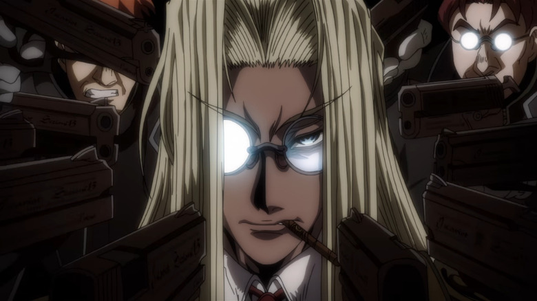 Integra Hellsing surrounded by guns in Hellsing Ultimate