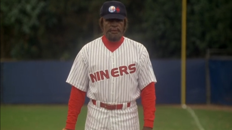 Michael Dorn as Worf in a baseball uniform in Star Trek: Deep Space Nine