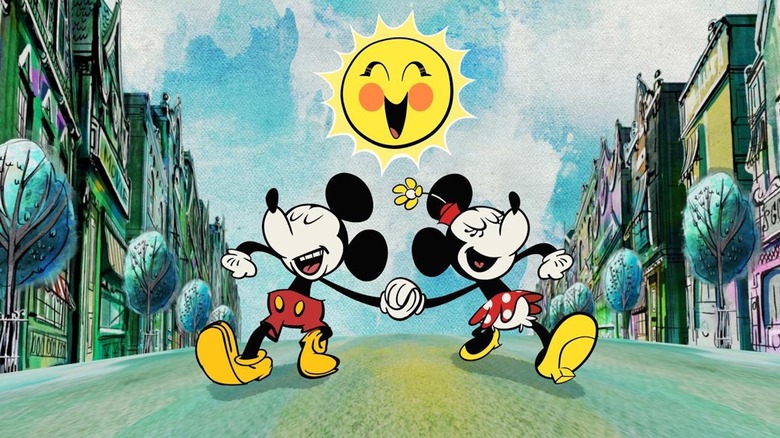 Mickey and Minnie holding hands