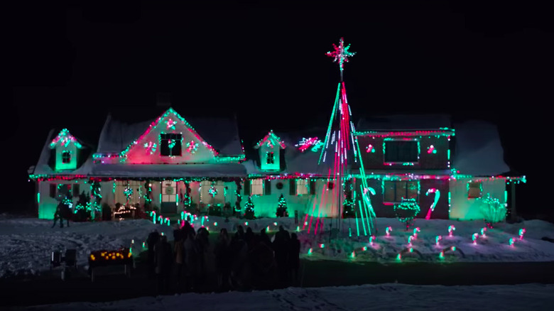 Christmas with the Campbells house lit up at night