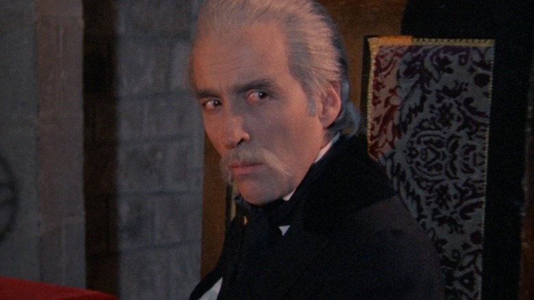 Christopher Lee as Dracula looking angry in Count Dracula