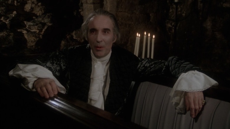 Christopher Lee as a giddy Dracula in Dracula and Son