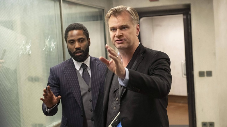 Christopher Nolan and John David Washington on the set of Tenet