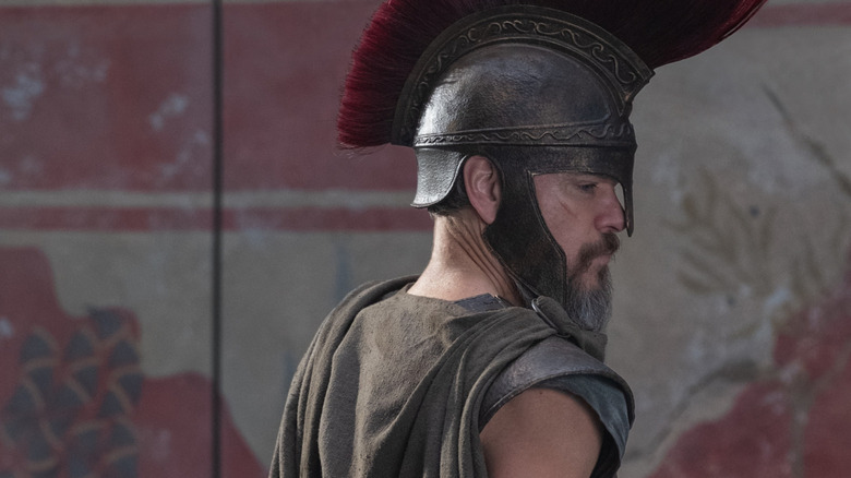 Matt Damon as Odysseus in a still image from the set of The Odyssey