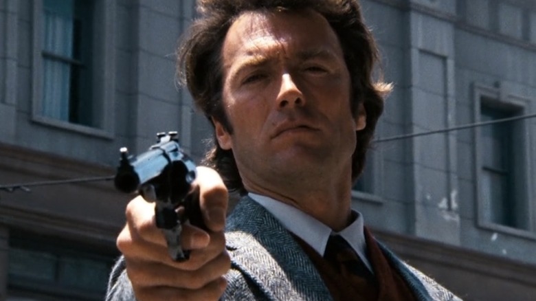 Clint Eastwood pointing a gun in Dirty Harry