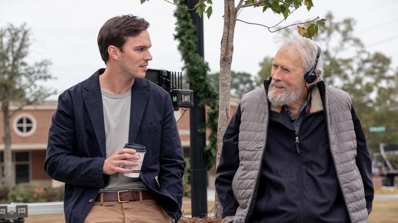 Nicholas Hoult and Clint Eastwood behind the scenes of Juror #2