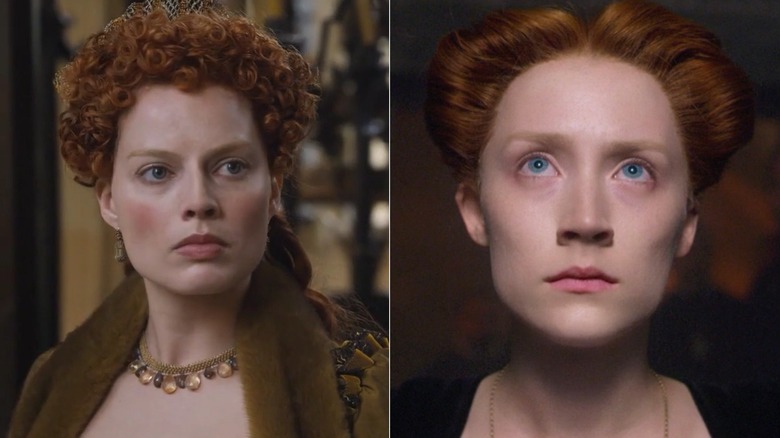 Margot Robbie as Elizabeth and Saoirse Ronan as Mary in Mary Queen of Scots