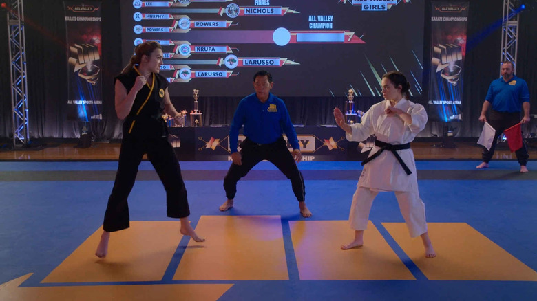 Sam LaRusso (Mary Mouser) and Tory Nichols (Peyton List) prepare for battle in Cobra Kai