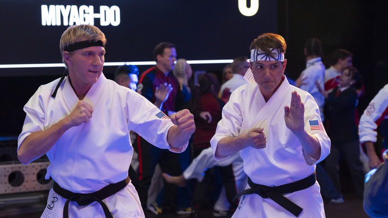 Daniel and Johnny stand ready to fight in Cobra Kai