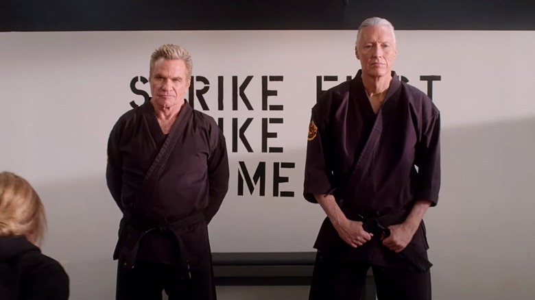 Martin Kove's Kreese and Thomas Ian Griffith's Silver wearing black on Cobra Kai