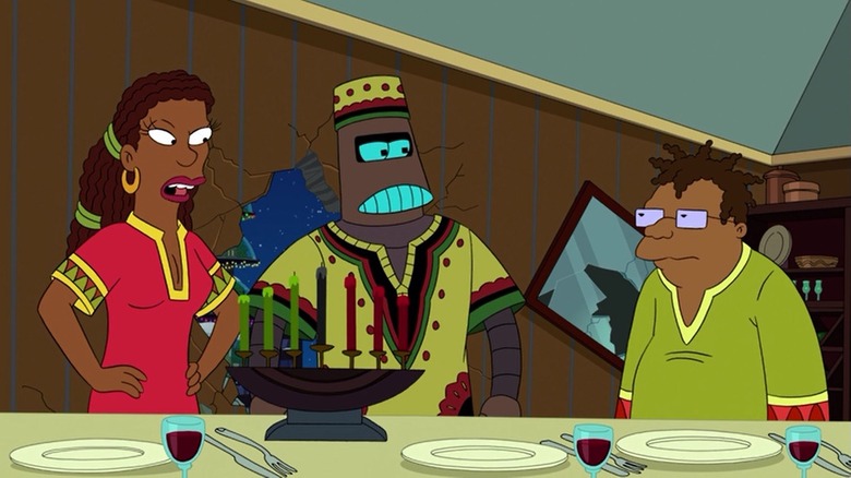 LaBarbara, KwanzaaBot, and Hermes on Futurama