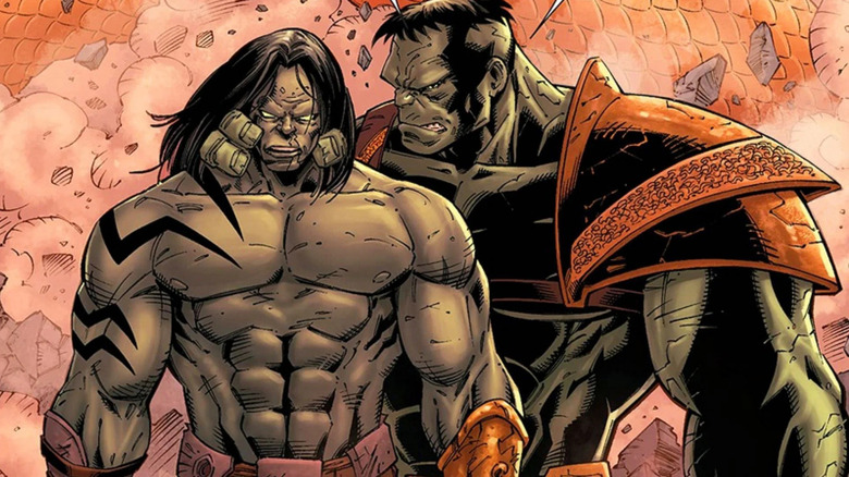 A father and son moment for Hulk and Skaar