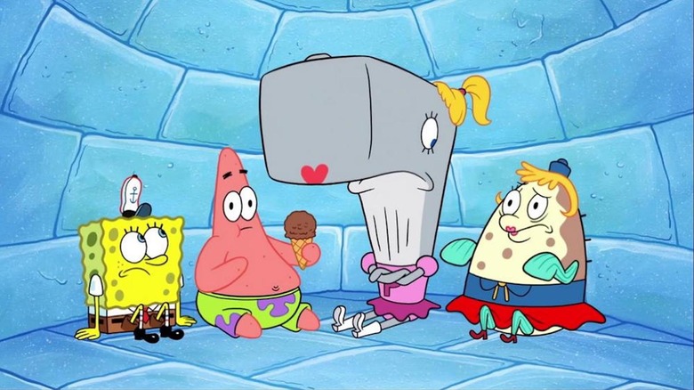 SpongeBob, Patrick, Pearl, and Mrs. Puff hit the freezer in the SpongeBob SquarePants episode Kwarantined Krab