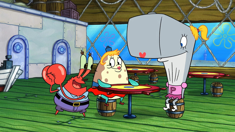 Tuan Krabs dan Pearl menunggu Nyonya Puff di episode Kwarantined Krab di SpongeBob SquarePants