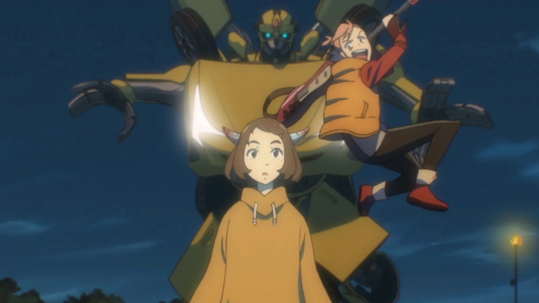 FLCL Alternative Haruko about to hit Kana with guitar