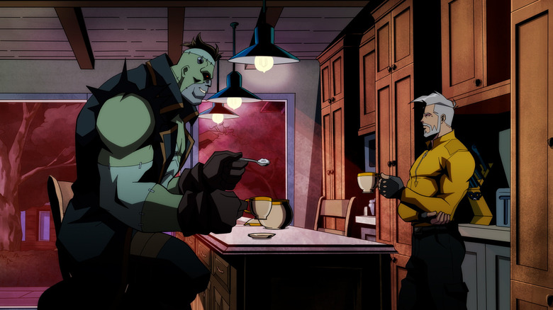 An enthusiastic Frankenstein talks to a skeptical Rick Flag Sr. in Creature Commandos