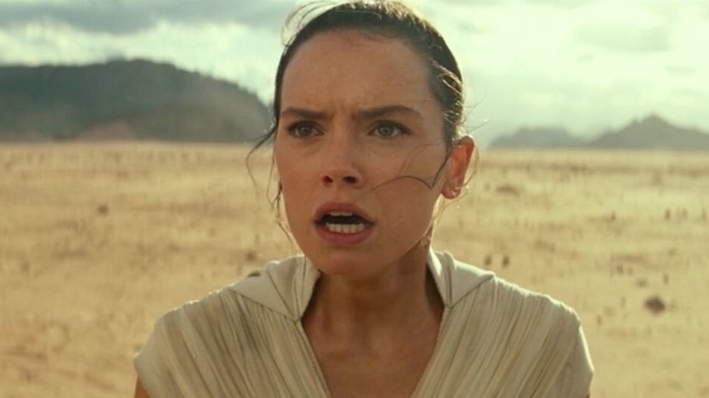 Daisy Ridley's Rey looking on in horror in Star Wars: The Rise of Skywalker