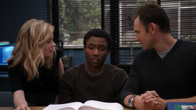 Gillian Jacobs, Donald Glover, and Joel McHale in Community 