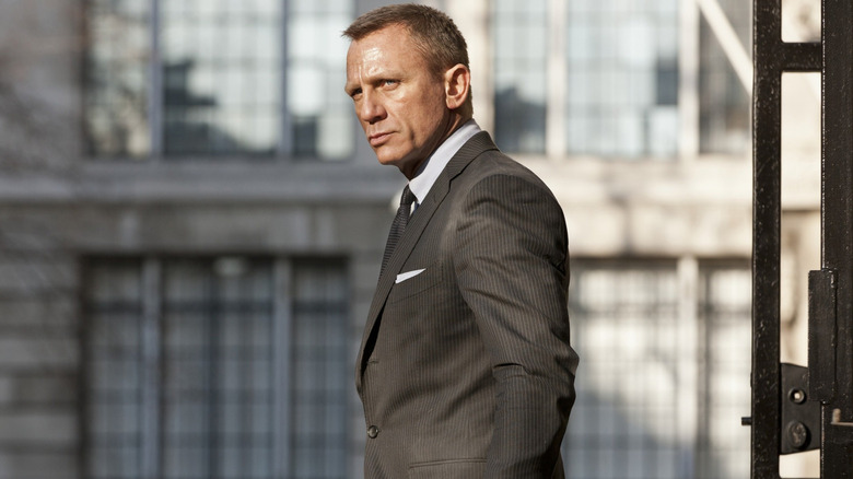 Daniel Craig's James Bond in his striped suit in London in Skyfall