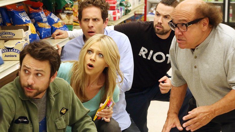 Charlie Day, Kaitlin Olson, Rob McElhenney, Glenn Howerton, and Danny DeVito in It's Always Sunny in Philadelphia