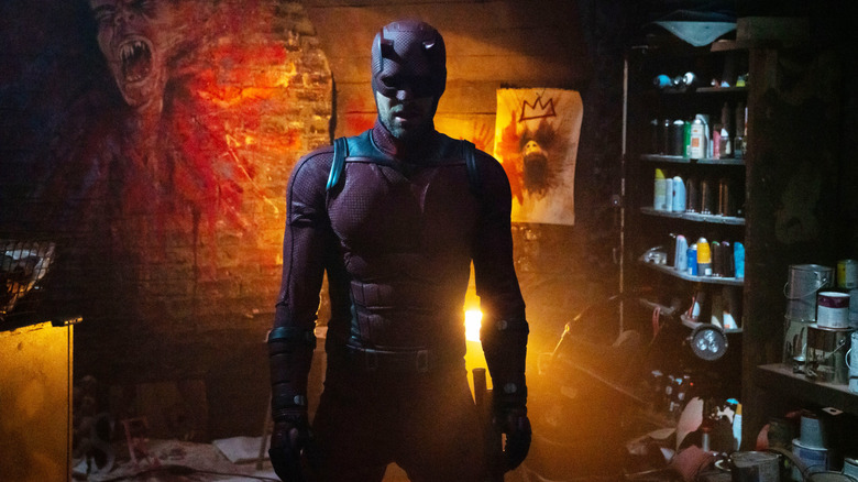 Charlie Cox as Daredevil standing at attention in Daredevil: Born Again