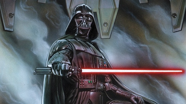 Darth Vader memegang lightsaber merahnya di sampul Darth Vader #1 (2015)