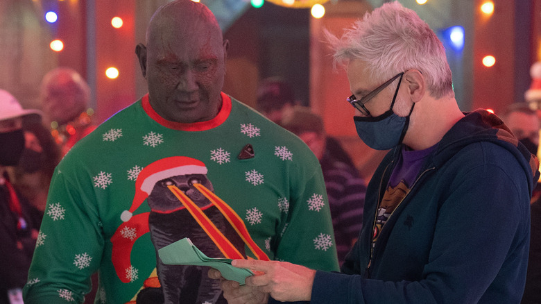 Dave Bautista and James Gunn filming the Guardians of the Galaxy Holiday Special