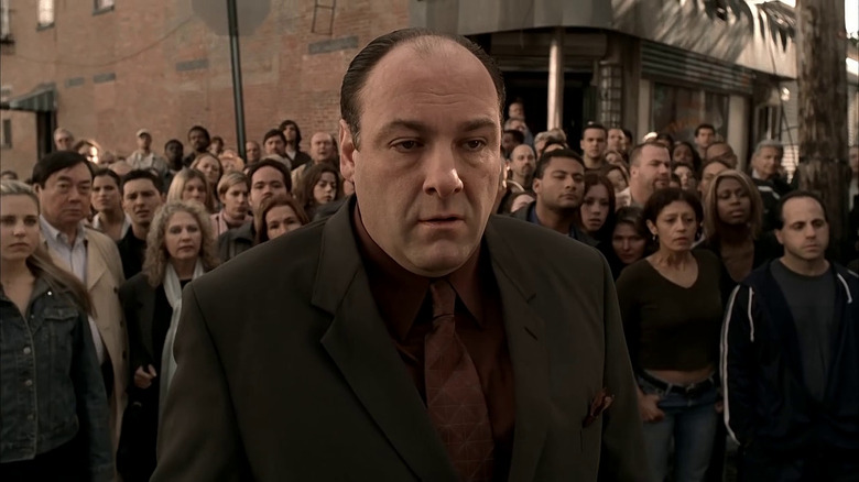 Tony Soprano in front of a crowd in The Sopranos