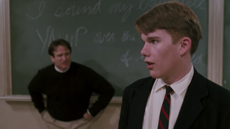 Ethan Hawke in the foreground and Robin Williams in background in Dead Poets Society