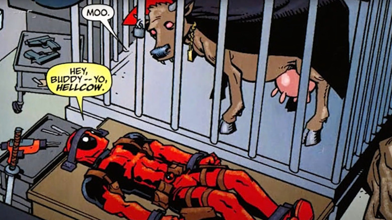 Deadpool lies next to Hellcow in Marvel Comics