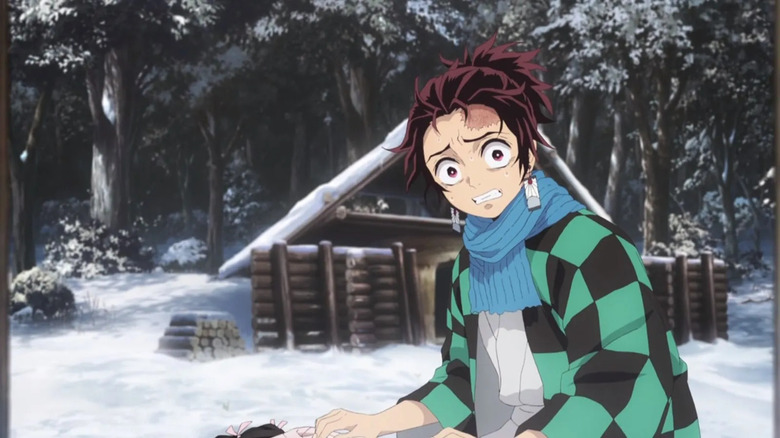 Tanjiro looking worried in Demon Slayer