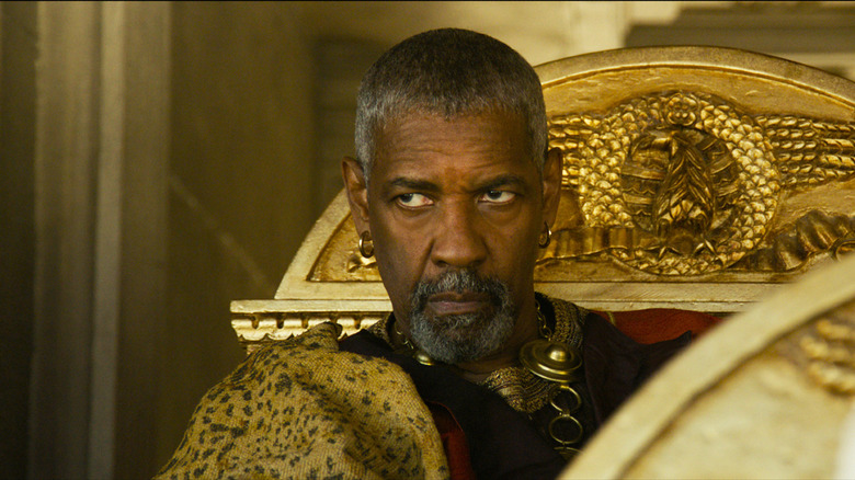 Denzel Washington in gladiator garb in Gladiator 2