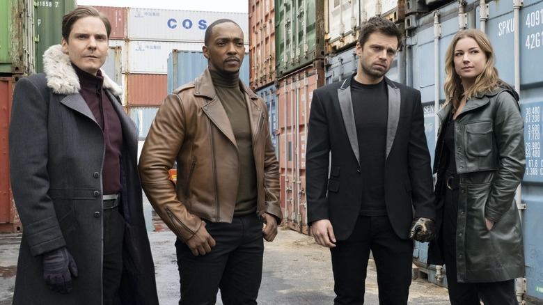 Helmut Zemo, Sam Wilson, Bucky Barnes, and Sharon Carter in "Falcon and the Winter Soldier"