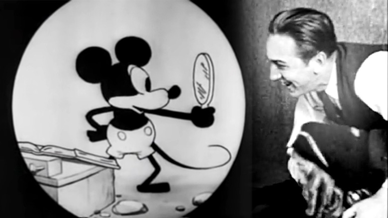 Mickey Mouse from Plane Crazy and Walt Disney in Alice's Wonderland
