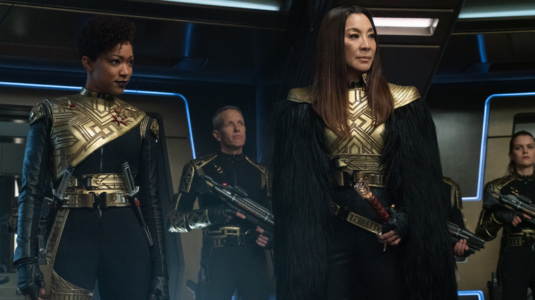 Michael Burnham and Philippa Georgiou in their evil Terran Empire outfits on Star Trek: Discovery