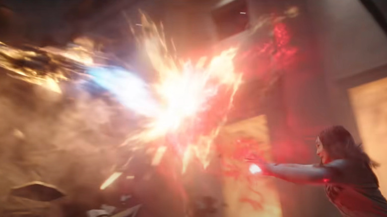 Scarlet Witch battling someone powerful