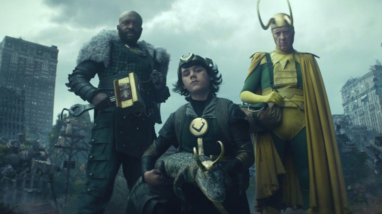 Boastful Loki (DeObia Oparei), Kid Loki (Jack Veal), and Classic Loki (Richard E. Grant) in the Loki series