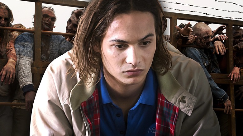 Frank Dillane as Nick surrounded by walkers on Fear the Walking Dead