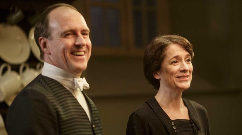 Kevin Doyle and Raquel Cassidy smiling together in Downton Abbety