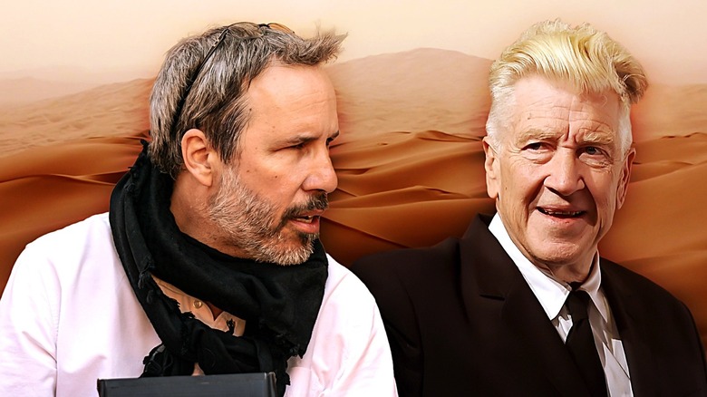 Denis Villeneuve and David Lynch in front of sand dunes