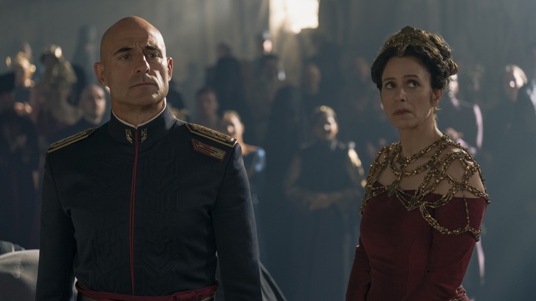 Mark Strong's Emperor Corrino and Jodhi May's Empress Natalya in Dune: Prophecy