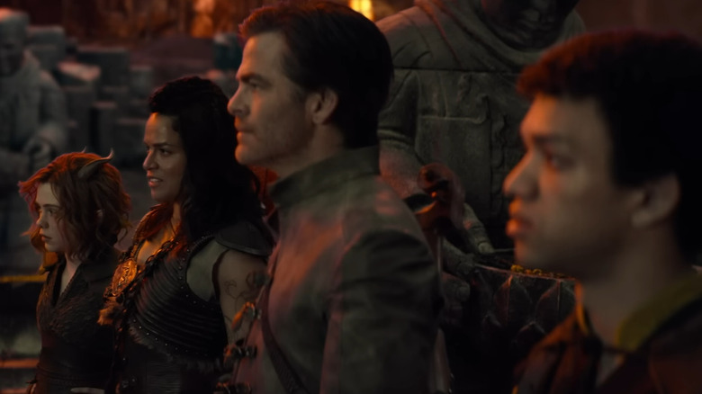 Chris Pine, Justice Smith, Sophia Lillis, and Michelle Rodriguez in Dungeons & Dragons: Honor Among Thieves