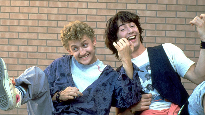 Bill and Ted playing air guitar in Bill & Ted's Excellent Adventure