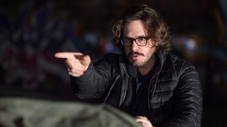 Edgar Wright on the set of Baby Driver