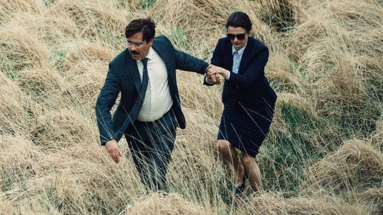 The Lobster's David (Colin Farrell) pulling a blind Near-Sighted Woman (Rachel Weisz)