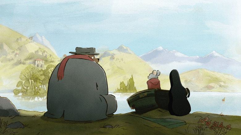 Ernest and Celestine sitting at the shoreside