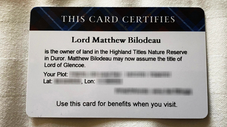 A card certifying me as a Lord