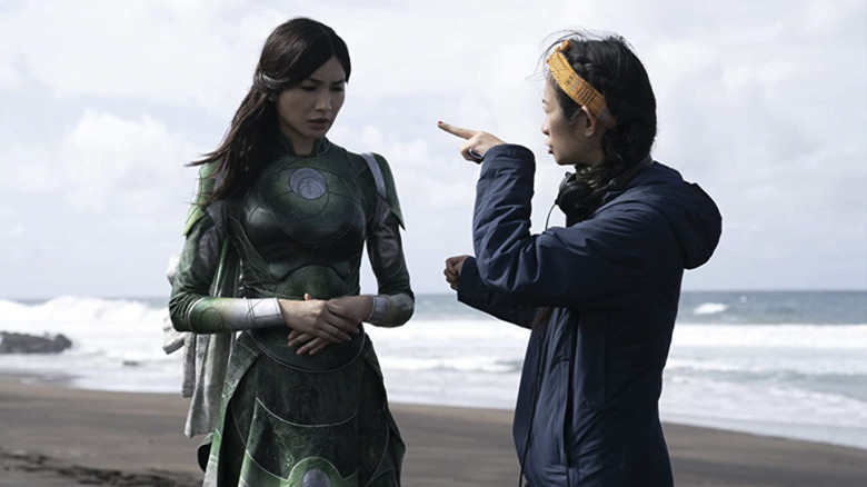 Chloe Zhao and Gemma Chan on the Eternals set
